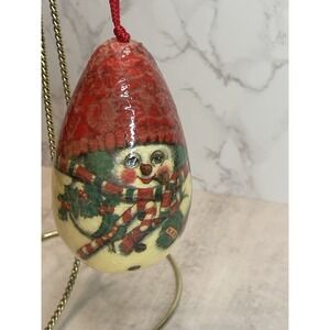 Vintage Snowman Paper Mache Ornament Egg Shaped Old World Decoupage